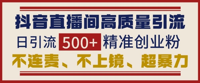 抖音直播间引流创业粉，无需连麦、不用上镜、超暴力，日引流500+高质量精准创业粉-星禾网创星球