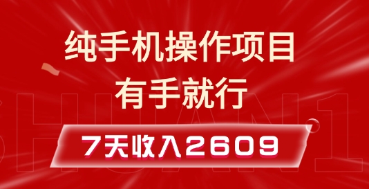 纯手机操作的小项目，有手就能做，7天收入2609+实操教程【揭秘】-星禾网创星球