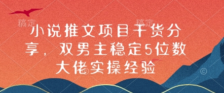 小说推文项目干货分享，双男主稳定5位数大佬实操经验-星禾网创星球