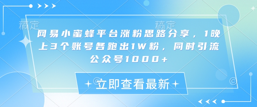 网易小蜜蜂平台涨粉思路分享，1晚上3个账号各跑出1W粉，同时引流公众号1000+-星禾网创星球