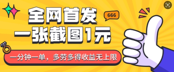 全网首发，一张截图1块钱，一分钟一单，多劳多得，收益无上限-星禾网创星球