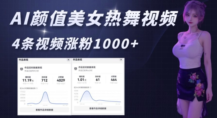 AI颜值美女热舞视频，4条视频涨粉1000+，实测6分钟一条-星禾网创星球