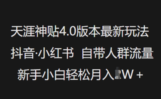 天涯神贴4.0版本最新玩法，抖音·小红书自带人群流量，新手小白轻松月入过W-星禾网创星球