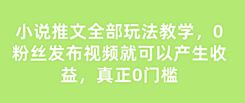 小说推文全部玩法教学，0粉丝发布视频就可以产生收益，真正0门槛-星禾网创星球
