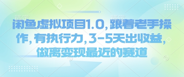 闲鱼虚拟项目1.0，跟着老手操作，有执行力，3-5天出收益，做离变现最近的赛道-星禾网创星球