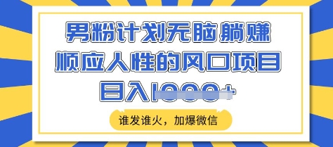 男粉计划无脑躺Z，顺应人性的风口项目，谁发谁火，加爆微信，日入多张【揭秘】-星禾网创星球