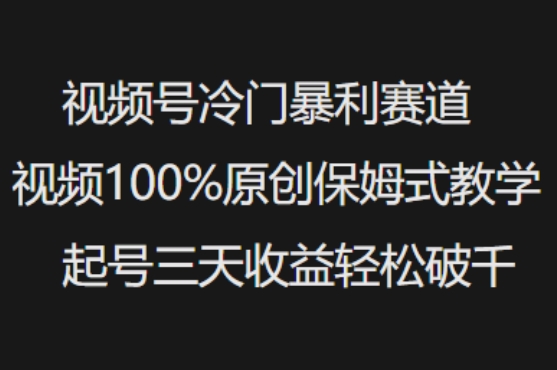 视频号冷门暴利赛道视频100%原创保姆式教学起号三天收益轻松破千-星禾网创星球