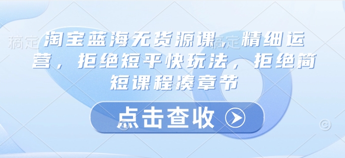 淘宝蓝海无货源课，精细运营，拒绝短平快玩法，拒绝简短课程凑章节-星禾网创星球