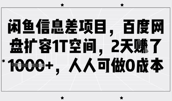 闲鱼信息差项目，百度网盘扩容1T空间，2天收益1k+，人人可做0成本-星禾网创星球