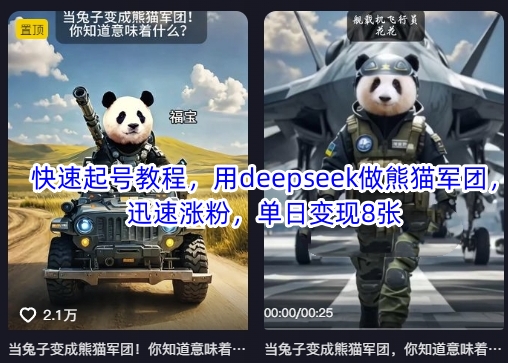 快速起号教程，用deepseek做熊猫军团，迅速涨粉，单日变现8张-星禾网创星球