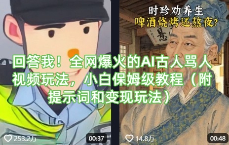 回答我！全网爆火的AI古人骂人视频玩法，小白保姆级教程(附提示词和变现玩法)-星禾网创星球