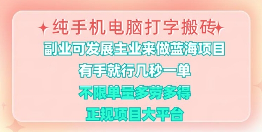 纯手机电脑打字搬砖，有手就行，几秒一单，多劳多得，正规项目大平台【揭秘】-星禾网创星球