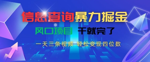 信息查询暴力掘金，一天三条视频，轻松变现四位数，风口项目干就完了【揭秘】-星禾网创星球