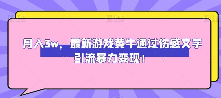 月入3w，最新游戏黄牛通过伤感文字引流暴力变现-星禾网创星球