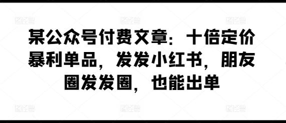 某公众号付费文章：十倍定价暴利单品，发发小红书，朋友圈发发圈，也能出单-星禾网创星球