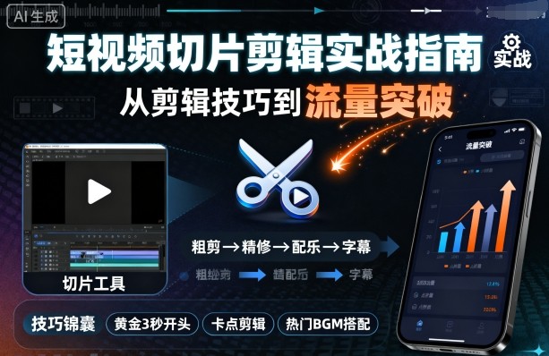 短视频切片剪辑实战指南，从剪辑技巧到流量突破-星禾网创星球