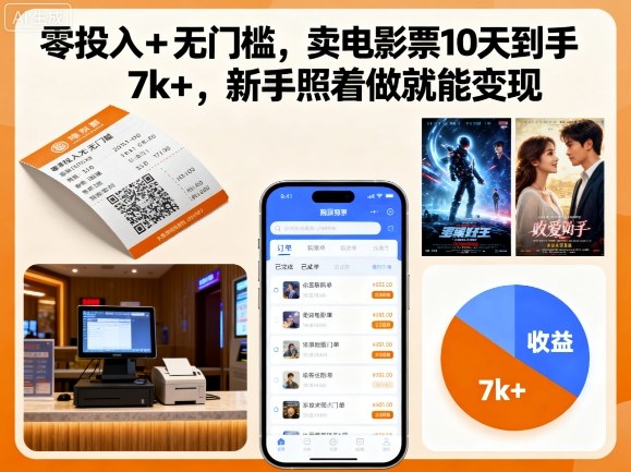 零投入+无门槛，卖电影票10天到手7k+，新手照着做就能变现【揭秘】-星禾网创星球