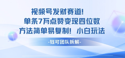 视频号发财赛道单条7W点赞变现四位数方法简单易复制小白玩法-星禾网创星球