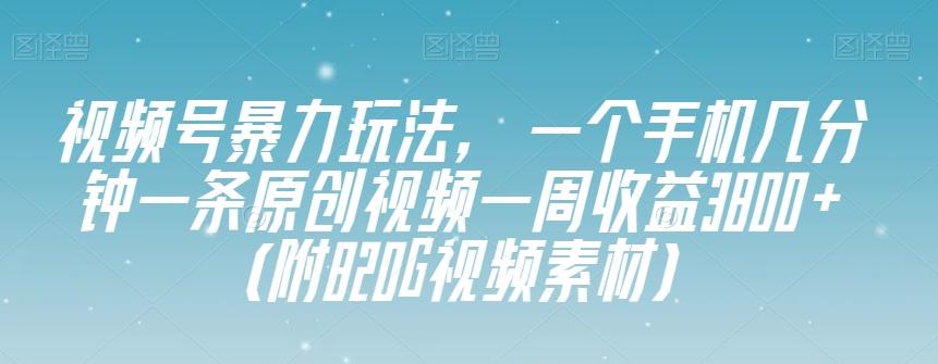 视频号暴力玩法，一个手机几分钟一条原创视频一周收益3800+（附820G视频素材）-星禾网创星球