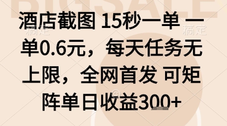 酒店截图项目，15秒一单，一单0.6米，每天任务无上限，全网首发可矩阵单日收益3张+【揭秘】-星禾网创星球