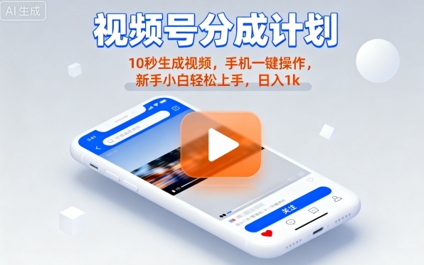 视频号分成计划懒人玩法，10秒生成视频，手机一键操作，新手小白轻松上手，日入1K【揭秘】-星禾网创星球