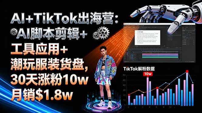 AI+TikTok出海营:AI脚本剪辑+工具应用+潮玩服装货盘,30天涨粉10w月销$1.8w-星禾网创星球