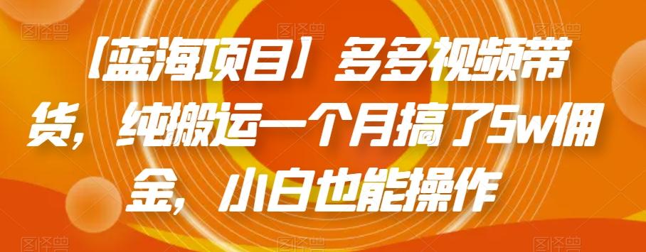 【蓝海项目】多多视频带货，纯搬运一个月搞了5w佣金，小白也能操作【揭秘】-星禾网创星球