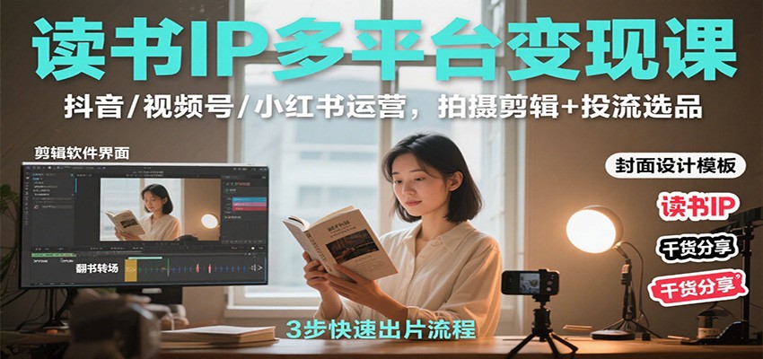读书IP多平台变现课：抖音/视频号/小红书运营，拍摄剪辑+投流选品-星禾网创星球