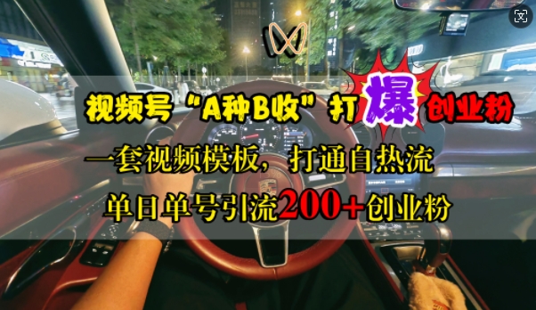 视频号“A种B收”打爆创业粉，一套视频模板打通自热流，单日单号引流200+创业粉-星禾网创星球