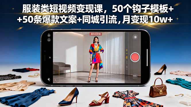 服装类短视频变现课，50个钩子模板+50条爆款文案+同城引流，月变现10w+-星禾网创星球