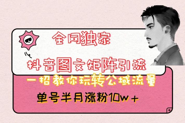 全网独家抖音图文矩阵引流，一招教你玩转公域流量，单号半月涨粉10w+【揭秘】-星禾网创星球