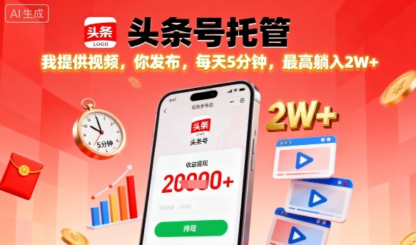 【头条号托管】我提供视频，你发布，每天5分钟，最高躺入2W+【揭秘】-星禾网创星球
