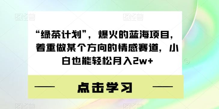 “绿茶计划”，爆火的蓝海项目，着重做某个方向的情感赛道，小白也能轻松月入2w+【揭秘】-星禾网创星球