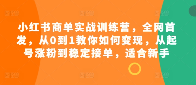 小红书商单实战训练营，全网首发，从0到1教你如何变现，从起号涨粉到稳定接单，适合新手-星禾网创星球