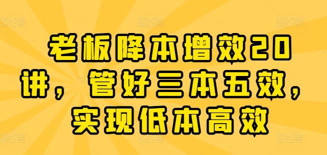 老板降本增效20讲，管好三本五效，实现低本高效-星禾网创星球