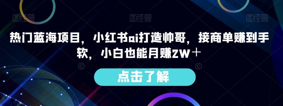 热门蓝海项目，小红书ai打造帅哥，接商单赚到手软，小白也能月赚2W＋-星禾网创星球