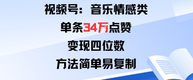 视频号分成计划新玩法：音乐情感类单条34W点赞，变现四位数，方法简单易复制-星禾网创星球