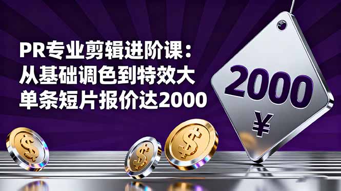 PR专业剪辑进阶课:从基础调色到特效大片的进阶技能,单条短片报价达2000-星禾网创星球