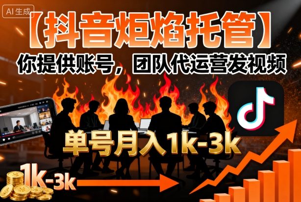 【抖音炬焰托管】你提供账号，团队代运营发视频，单号月入1k+【揭秘】-星禾网创星球