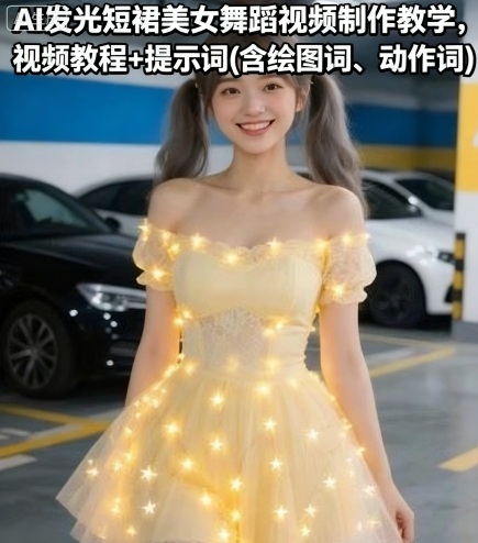 AI发光短裙美女舞蹈视频制作教学，视频教程+提示词(含绘图词、动作词)-星禾网创星球
