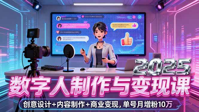 （16032期）2025数字人制作与变现课，创意设计+内容制作+商业变现，单号月增粉10万+-星禾网创星球