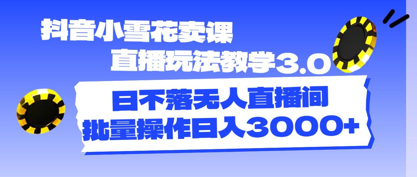 抖音小雪花卖课直播玩法教学3.0，日不落无人直播间，批量操作日入3000+-星禾网创星球