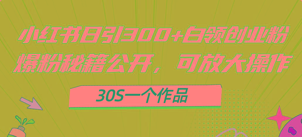 小红书日引300+高质白领创业粉，可放大操作，爆粉秘籍！30s一个作品-星禾网创星球