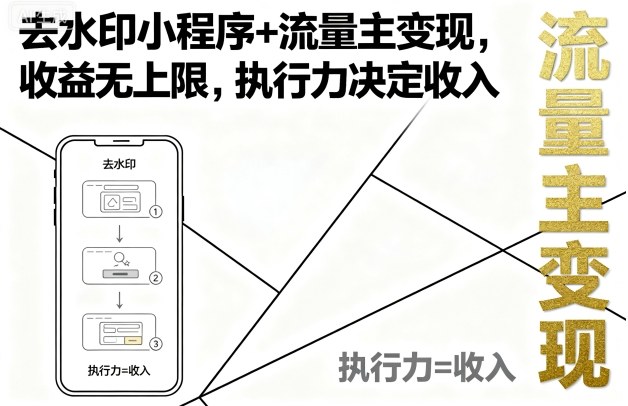 去水印小程序+流量主变现，收益无上限，执行力决定收入-星禾网创星球