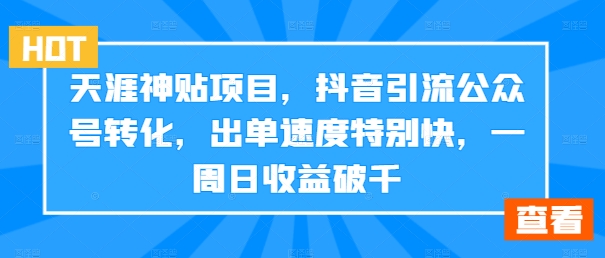 天涯神贴项目，抖音引流公众号转化，出单速度特别快，一周日收益破千-星禾网创星球