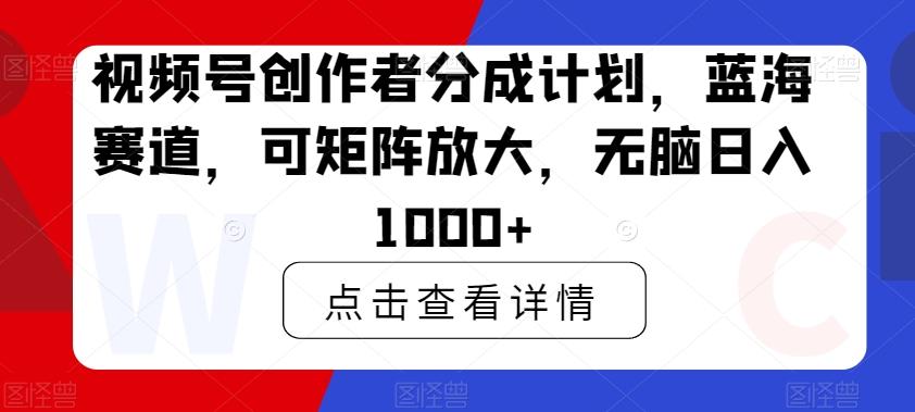 视频号创作者分成计划，蓝海赛道，可矩阵放大，无脑日入1000+-星禾网创星球