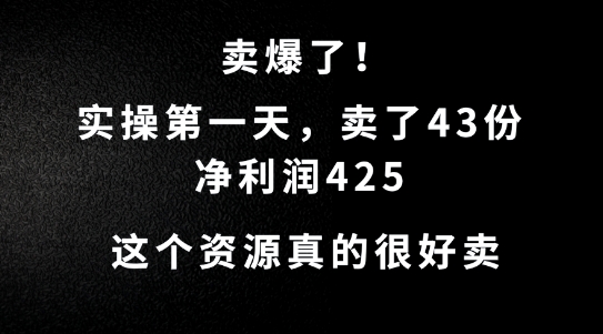 这个资源，需求很大，实操第一天卖了43份，净利润425【揭秘】-星禾网创星球