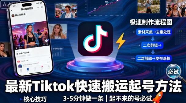 最新Tiktok快速搬运快速起号方法，3-5分钟做一条，起不来的号可以试试-星禾网创星球