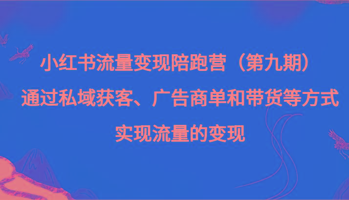 小红书流量变现陪跑营（第九期）通过私域获客、广告商单和带货等方式实现流量变现-星禾网创星球