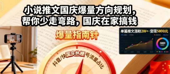 小说推文国庆爆量方向规划，帮你少走弯路，国庆在家搞钱-星禾网创星球
